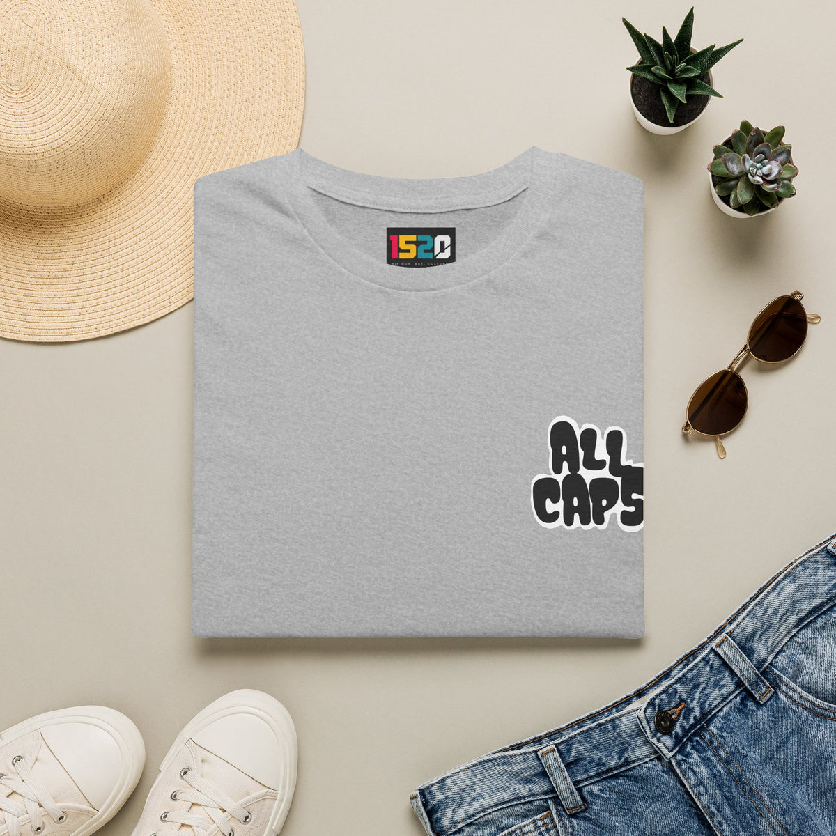All Caps Graphic T-Shirt — Minimal Retro Pocket Logo Tee