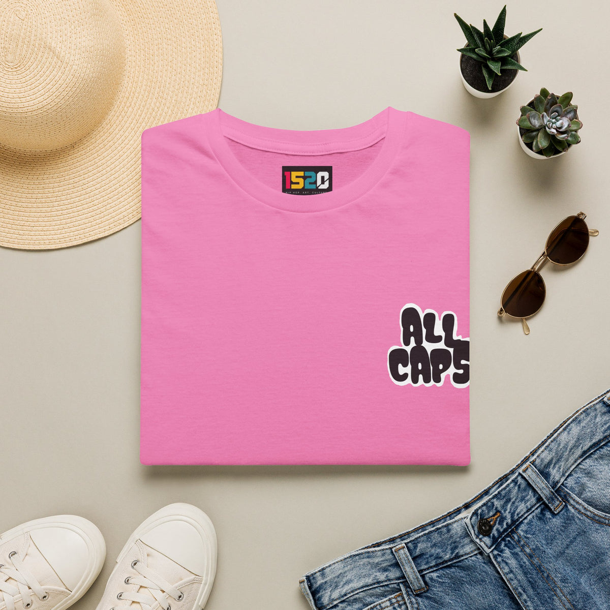 All Caps Graphic T-Shirt — Minimal Retro Pocket Logo Tee