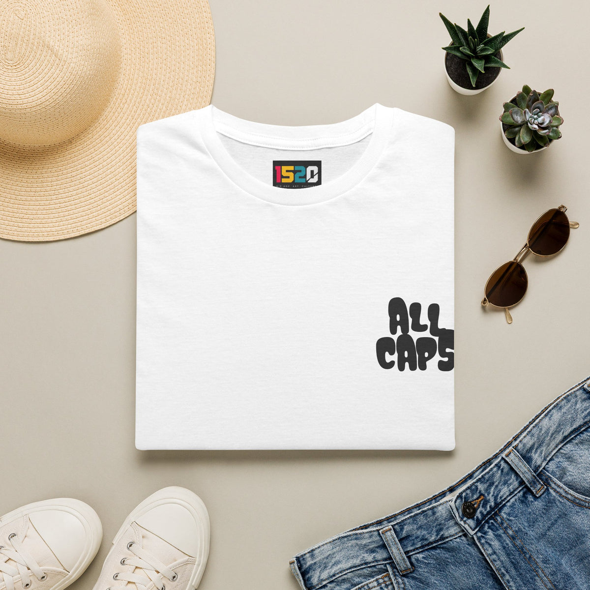 All Caps Graphic T-Shirt — Minimal Retro Pocket Logo Tee