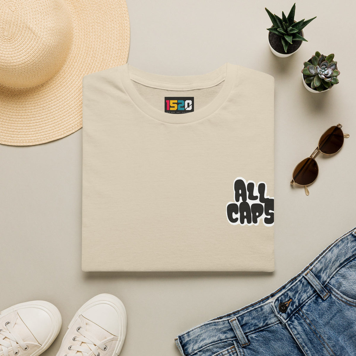 All Caps Graphic T-Shirt — Minimal Retro Pocket Logo Tee