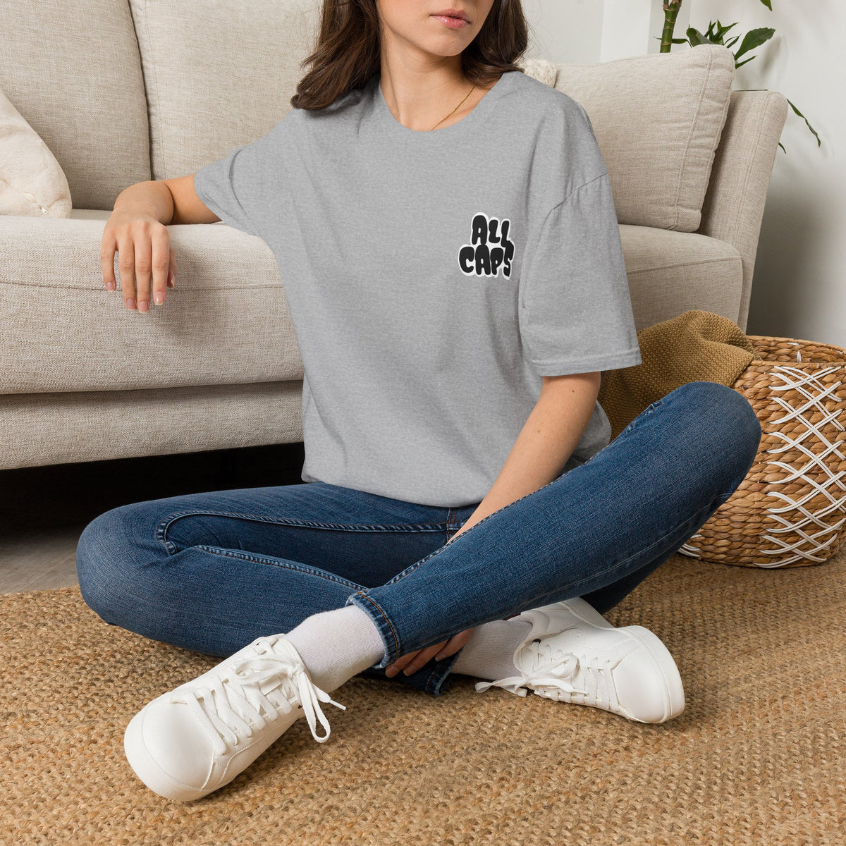 All Caps Graphic T-Shirt — Minimal Retro Pocket Logo Tee